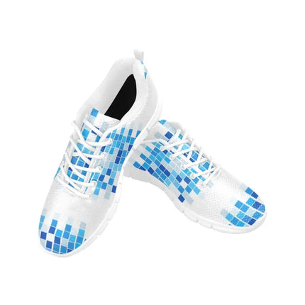 Uniquely You Sneakers for Women, Blue and White Mosaic Print - Running Shoes