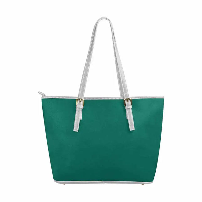 Uniquely You Teal Green - Large Leather Tote Bag with Zipper