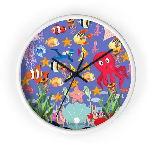 Uniquely You Wall Clock, Colorful Purple Sea Life Print