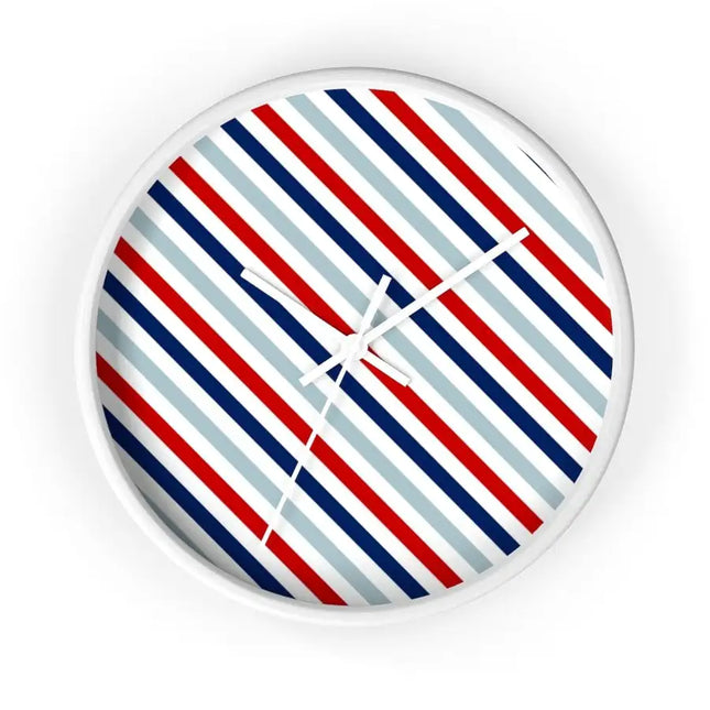 Uniquely You Wall Clock, Red White and Blue Angled Striped Print