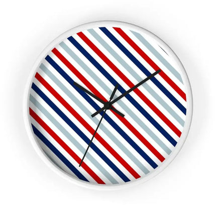 Uniquely You Wall Clock, Red White and Blue Angled Striped Print
