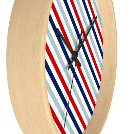 Uniquely You Wall Clock, Red White and Blue Angled Striped Print