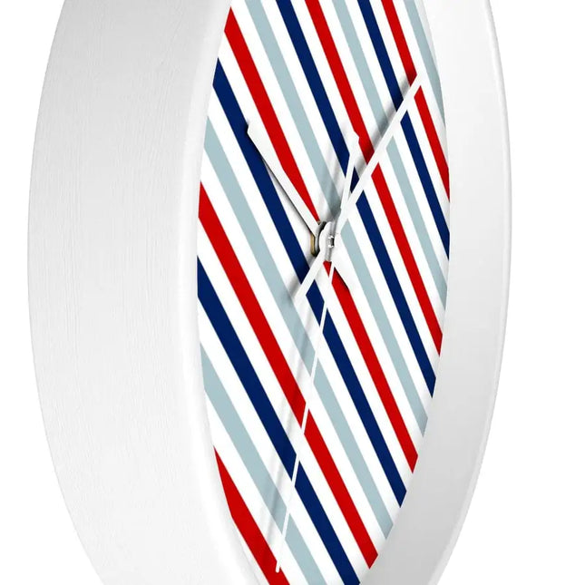 Uniquely You Wall Clock, Red White and Blue Angled Striped Print