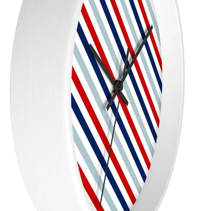 Uniquely You Wall Clock, Red White and Blue Angled Striped Print