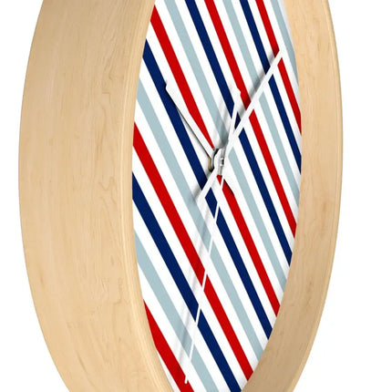 Uniquely You Wall Clock, Red White and Blue Angled Striped Print