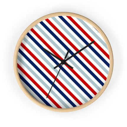 Uniquely You Wall Clock, Red White and Blue Angled Striped Print