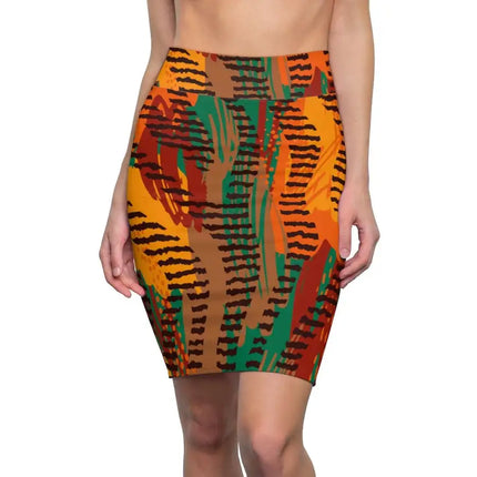 Uniquely You Womens Pencil Skirt / Orange Safari Stretch Mini