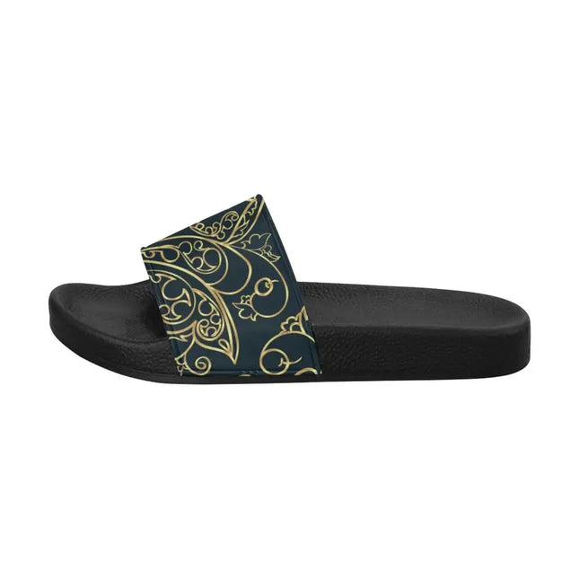 Sandalias chanclas / chanclas para mujer Uniquely You - Estampado de remolino en negro y dorado