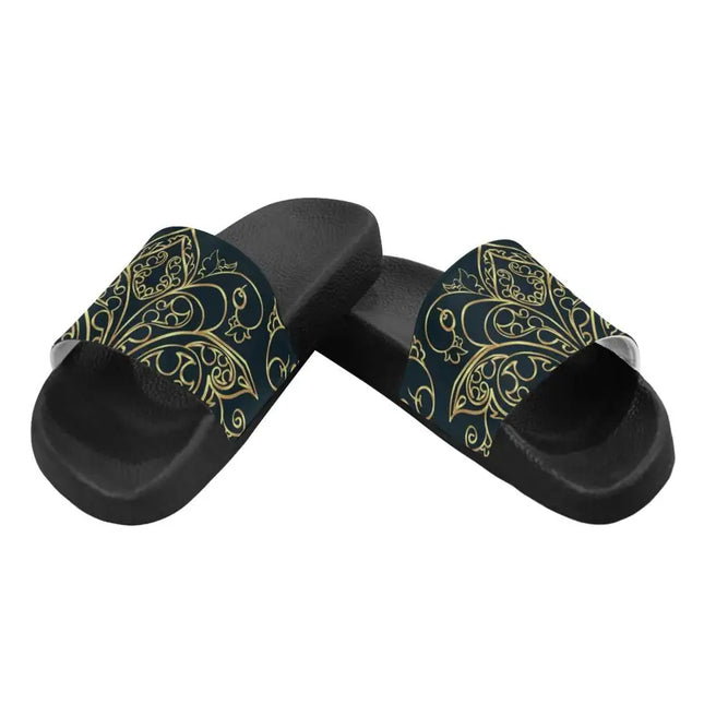 Sandalias chanclas / chanclas para mujer Uniquely You - Estampado de remolino en negro y dorado