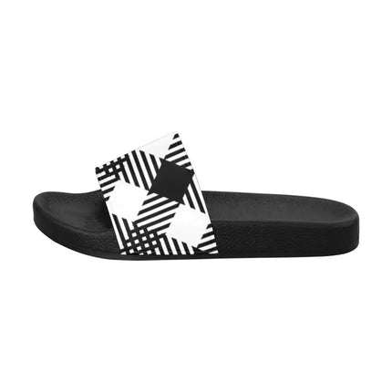Uniquely You Womens Slides / Flip-Flop Sandals - Black And White Plaid Print