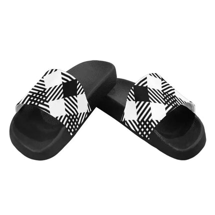 Uniquely You Womens Slides / Flip-Flop Sandals - Black And White Plaid Print