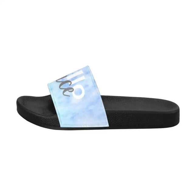 Uniquely You Womens Slides / Flip-Flop Sandals - Blue Watercolor Hello Peace Print
