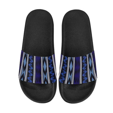 Uniquely You Womens Slides / Flip-Flop Sandals - Dark Blue Aztec Print
