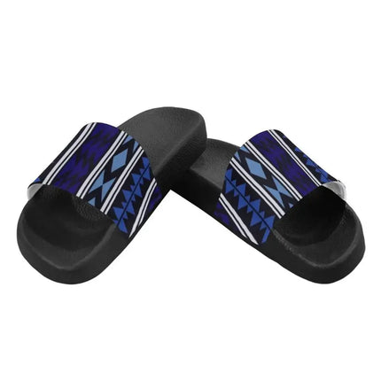 Uniquely You Womens Slides / Flip-Flop Sandals - Dark Blue Aztec Print