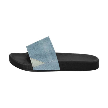 Uniquely You Womens Slides / Flip-Flop Sandals - Denim Blue Patch Print