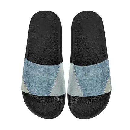 Uniquely You Womens Slides / Flip-Flop Sandals - Denim Blue Patch Print