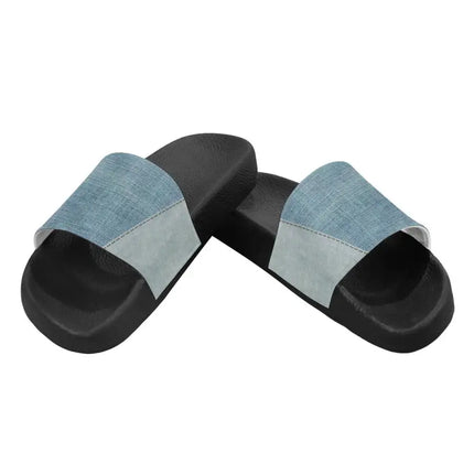 Uniquely You Womens Slides / Flip-Flop Sandals - Denim Blue Patch Print