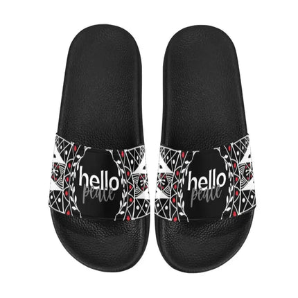 Uniquely You Womens Slides / Flip-Flop Sandals - Hello Peace Bohemian Print