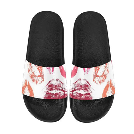 Uniquely You Womens Slides / Flip-Flop Sandals - Lipstick Kiss Print