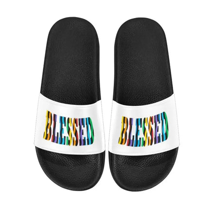 Uniquely You Womens Slides / Flip-Flop Sandals - Multicolor Blessed  Print