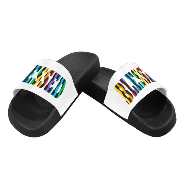 Uniquely You Womens Slides / Flip-Flop Sandals - Multicolor Blessed  Print