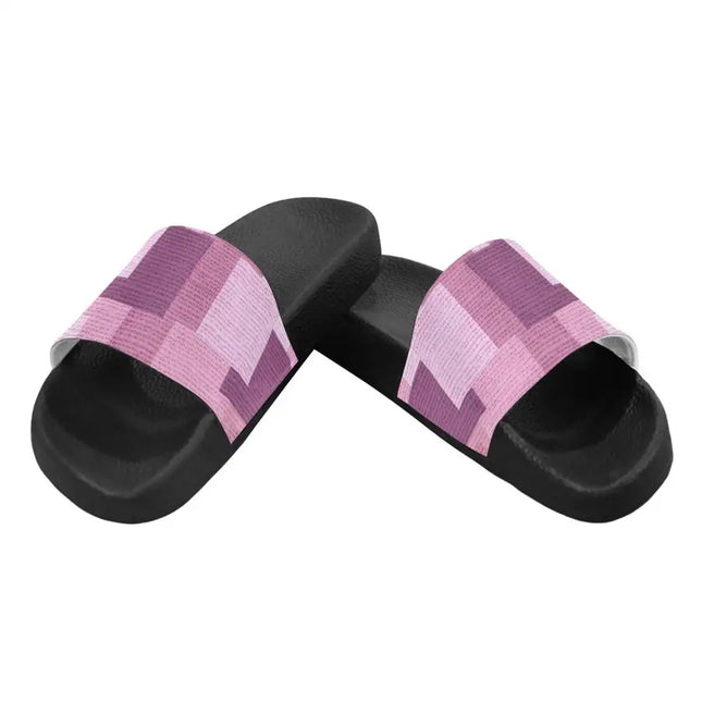 Sandalias chanclas / chanclas para mujer Uniquely You - Estampado de bloques rosa y morado