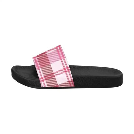 Uniquely You Womens Slides / Flip-Flop Sandals - Pink And White Plaid Print