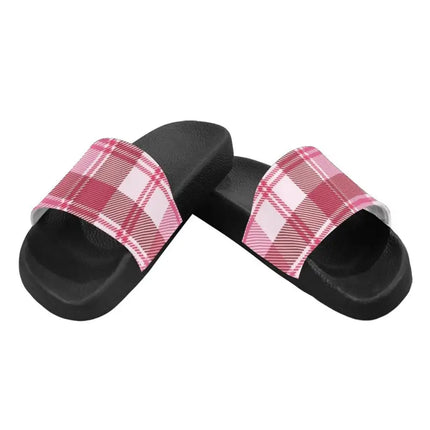Uniquely You Womens Slides / Flip-Flop Sandals - Pink And White Plaid Print
