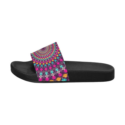 Uniquely You Womens Slides / Flip-Flop Sandals - Purple Kaleidoscope Print