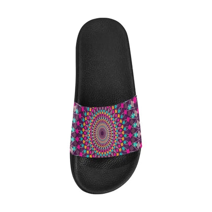 Uniquely You Womens Slides / Flip-Flop Sandals - Purple Kaleidoscope Print
