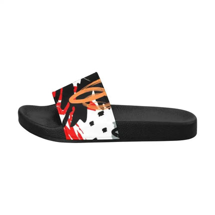 Uniquely You Womens Slides / Flip-Flop Sandals - Red Black And White Abstract Print