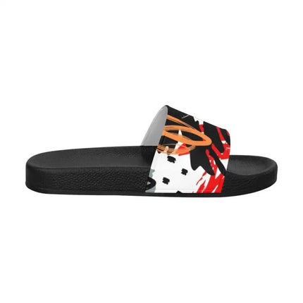 Uniquely You Womens Slides / Flip-Flop Sandals - Red Black And White Abstract Print