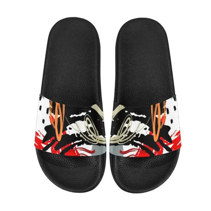 Uniquely You Womens Slides / Flip-Flop Sandals - Red Black And White Abstract Print