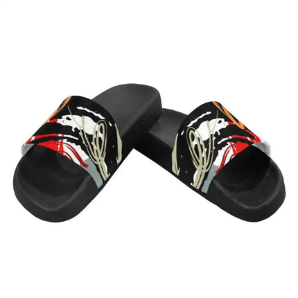 Uniquely You Womens Slides / Flip-Flop Sandals - Red Black And White Abstract Print