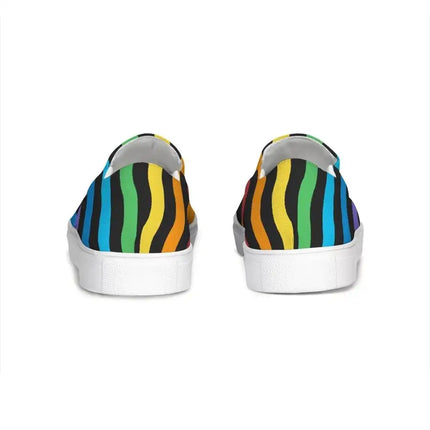 Uniquely You Womens Sneakers - Rainbow Stripe Style Canvas Sports Shoes / Slip-On