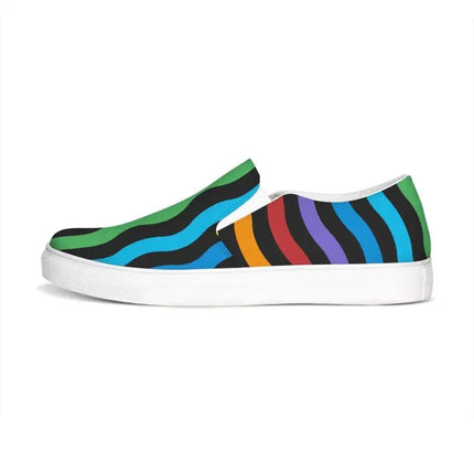 Uniquely You Womens Sneakers - Rainbow Stripe Style Canvas Sports Shoes / Slip-On