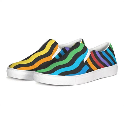 Uniquely You Womens Sneakers - Rainbow Stripe Style Canvas Sports Shoes / Slip-On