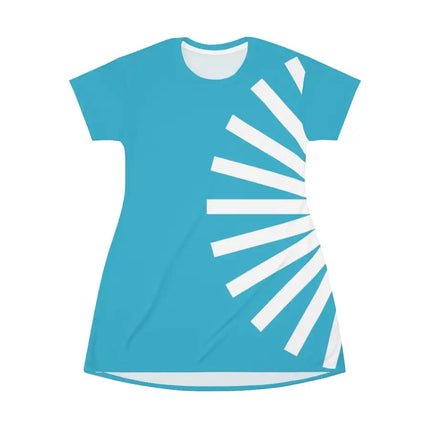 Uniquely You Womens T-Shirt Dress / Side Curve Fan Grid White - Sea Blue