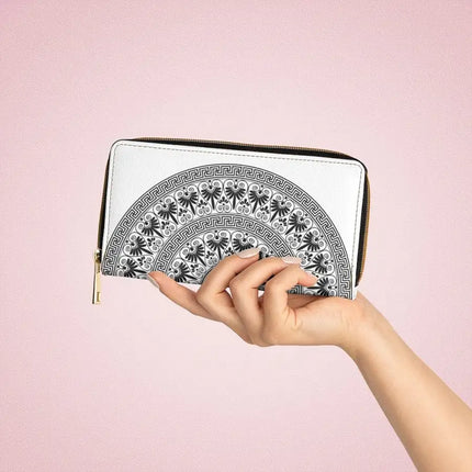 Cartera para mujer Uniquely You - Monedero con cremallera / Azteca geométrica blanca y negra
