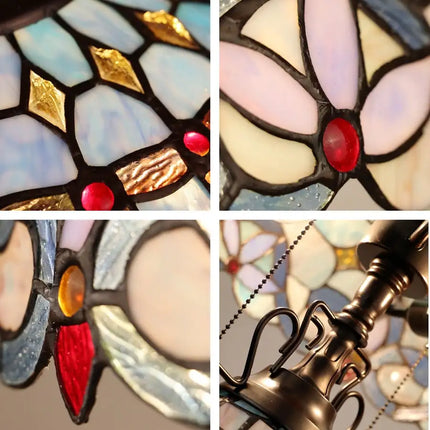 Grenville Victorian design 3 light Tiffany-style double lit table lamp