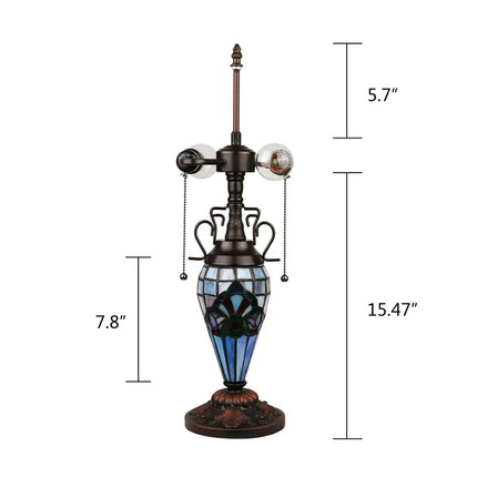 Grenville Victorian design 3 light Tiffany-style double lit table lamp