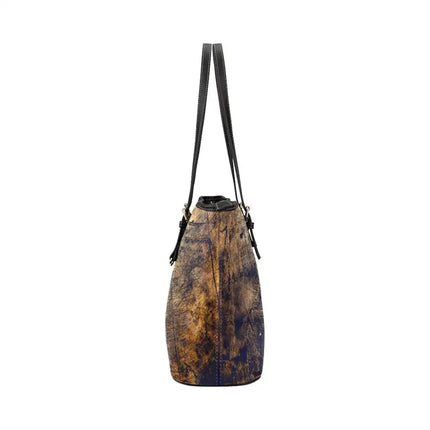 Women's Leather Tote Bag, Brown Abstract Double Handle Handbag