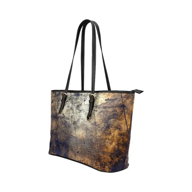 Women's Leather Tote Bag, Brown Abstract Double Handle Handbag