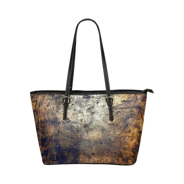 Women's Leather Tote Bag, Brown Abstract Double Handle Handbag